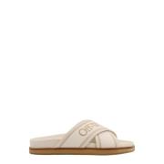 Leren Sandalen met Logo Off White , Beige , Dames