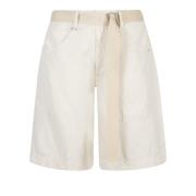 Zachte Fit Linnen en Katoenen Bermuda Shorts High , Beige , Dames