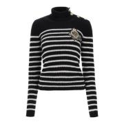 Gestreepte trui met logo patch Balmain , Black , Dames