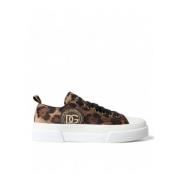 Leopard Canvas Casual Sneakers Dolce & Gabbana , Brown , Heren