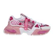 Witte/Roze Sneakers in Mix van Materialen Dolce & Gabbana , Multicolor...