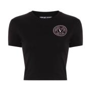 Zwart V-Embleem Logo T-Shirt Versace Jeans Couture , Black , Dames
