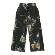 Florale zijden broek met elastische tailleband Munthe , Green , Dames