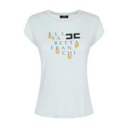 Aqua Logo en Fringe T-Shirt Elisabetta Franchi , Blue , Dames