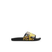 Slippers met logo Versace Jeans Couture , Black , Heren