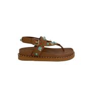 Marron Leren Sandalen met Turkoois en Gouden Accenten ASH , Brown , Da...