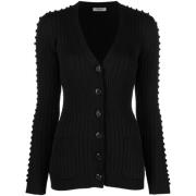 Zwarte Geribbelde Cardigan met 3D Polkadot Mouwen Durazzi Milano , Bla...