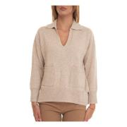 Phine Pullover, Polo Hals, V Hals, Voorzakken Suncoo , Beige , Dames