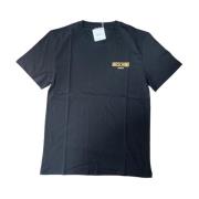 Zwart Logo Goud Half Mouw T-Shirt Moschino , Blue , Heren