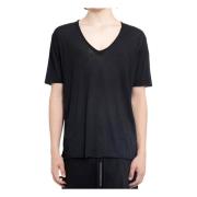 Zwarte Katoenen V-Hals T-Shirt Thom Krom , Black , Heren
