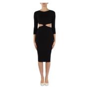 Geribbelde V-Hals Jurk met Uitsnijding Elisabetta Franchi , Black , Da...