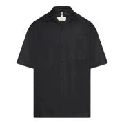 Zwarte katoenen shirt met geborduurd logo Oamc , Black , Heren
