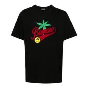 Zwarte katoenen T-shirt met logo en Palm Tree print Barrow , Black , H...