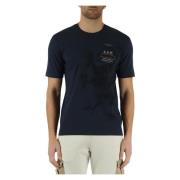 Katoenen T-shirt met Voorlogo Borduursel Aeronautica Militare , Blue ,...