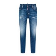 Blauwe Stretch Denim Jeans met Vervaagd Effect en Logo Patch Dsquared2...