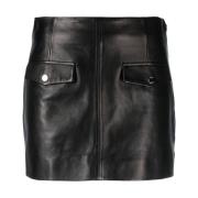 Zwarte leren rok met voorzakken Drome , Black , Dames