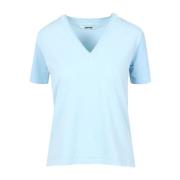 Lichtblauw V-Hals Katoenen T-Shirt Mauro Grifoni , Blue , Dames