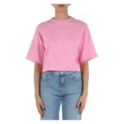 Geknipte katoenen T-shirt met logo Replay , Pink , Dames