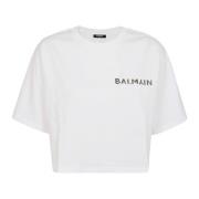 Gelamineerd Crop T-Shirt Balmain , White , Dames