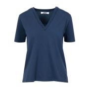 Blauw V-Hals Katoenen T-Shirt Mauro Grifoni , Blue , Dames