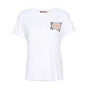Witte katoenen T-shirts en Polos met Logo Patch Twinset , White , Dame...