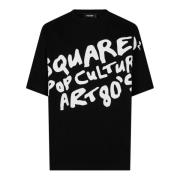 Zwarte katoenen T-shirt met bedrukte tekst Dsquared2 , Black , Heren
