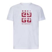 Heren Wit Slim-Fit T-Shirt met Rood 4G Stars Print Givenchy , White , ...