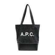 Zwarte denim panelled tas met logo print A.p.c. , Black , Dames