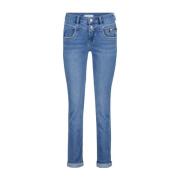 Sienna 1 Zip Jeans met Geborduurde Voorzakken Red Button , Blue , Dame...