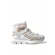 Witte en beige Slip-On Sneakers met Geribbelde Rubberen Zool Dolce & G...