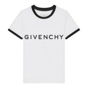 Contrasterende Crew Neck Handtekening Print Givenchy , White , Dames