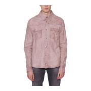 Texas Leren Shirt Giorgio Brato , Pink , Heren