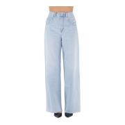 Wijde Pijp Medium Taille Denim Jeans Icon Denim , Blue , Dames