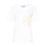 Bloemen geborduurd T-shirt in wit Ermanno Scervino , White , Dames