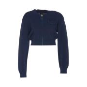 Blauwe Gebreide Bomberjack met Love Birds Logo Pinko , Blue , Dames