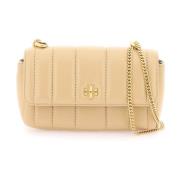 Gewatteerde leren mini tas met dubbel T-logo Tory Burch , Beige , Dame...