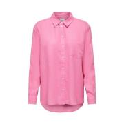 Linnen Blend Overhemd Broek Lange Mouw Only , Pink , Dames