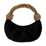 Zwarte Velvet Handtas met Juweelhandvat Hibourama , Black , Dames