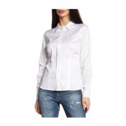 Effen katoenen blouse - Aansluitend, puntige kraag, lange mouwen Guess...