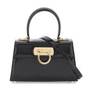 Iconische Geborsteld Leren Top Handtas Salvatore Ferragamo , Black , D...