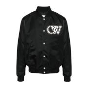 Zwarte Nylon Bomber Varsity Jas Off White , Black , Heren