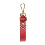 Rode Leren Sleutelhanger met Logo Hanger Prada , Red , Dames