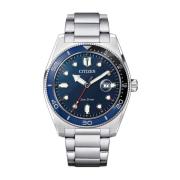 Blauw Stalen Quartz Horloge, 10Atm Citizen , Gray , Heren
