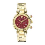 Rood Stalen Quartz Horloge, Gouden Band Versace , Yellow , Heren