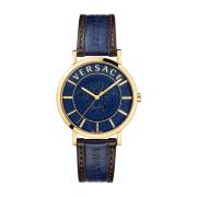 Blauw Leren Band Kwarts Horloge Versace , Yellow , Heren
