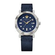 Blauw Leren Band Quartz Horloge Versace , Gray , Heren