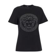 Katoenen T-shirt met korte mouwen Versace , Black , Dames