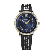 Blauw Leren Band Kwarts Horloge Versace , Yellow , Heren