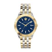 Blauw Staal Quartz Horloge Versace , Yellow , Heren
