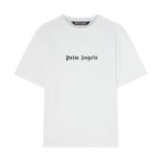 Wit Katoenen Logo Print T-shirt Palm Angels , White , Heren